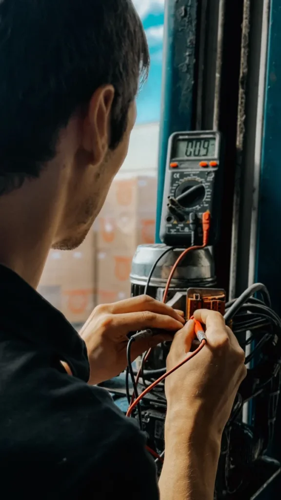 Technicien réalisant des mesures électriques