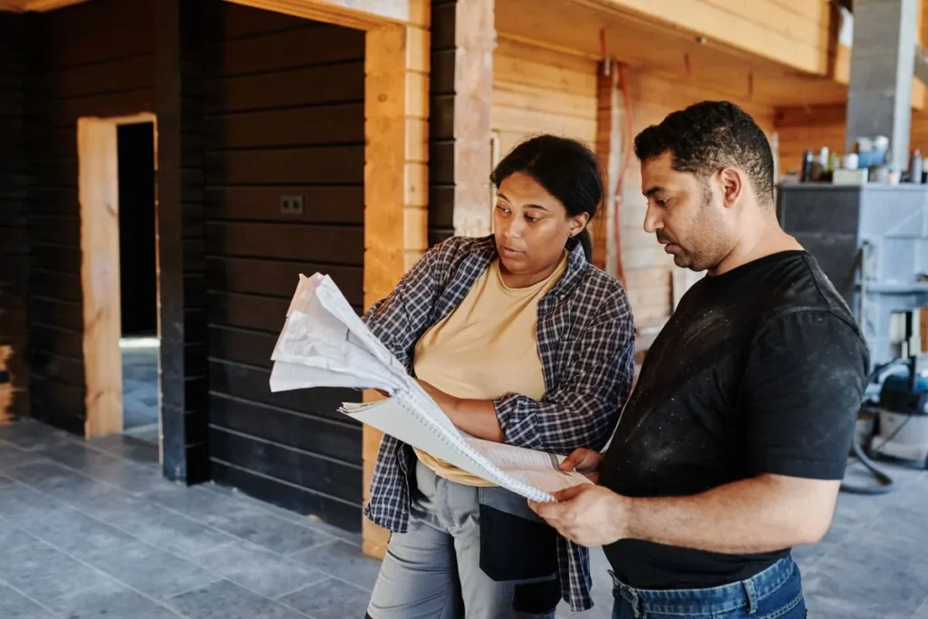 Examen de plans lors d’une visite de chantier