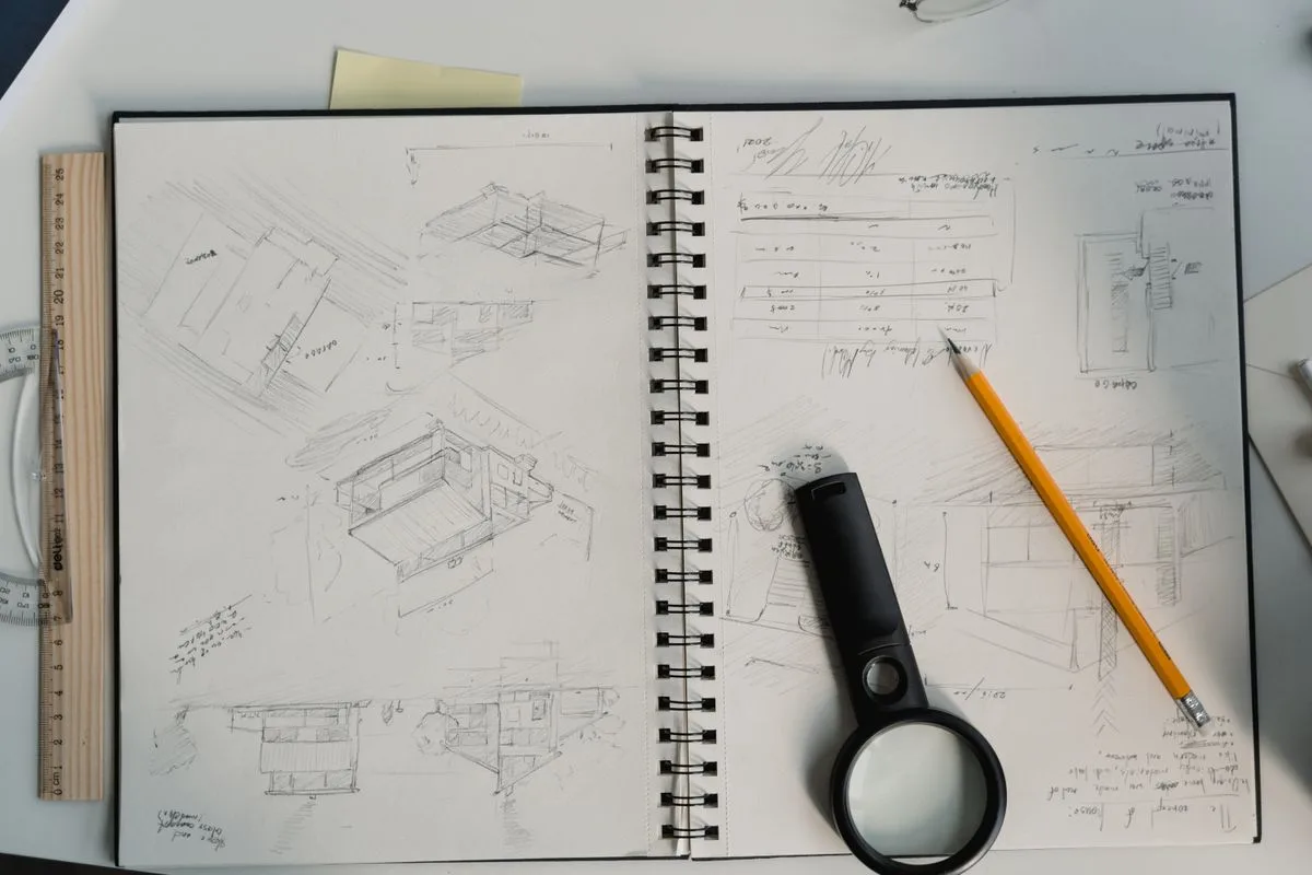 Dessins techniques et instruments de mesure sur un bureau